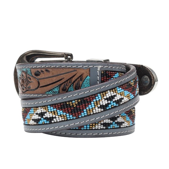 NWT in Heavy Canvas Dust Bag Myra Bag Leather & Beaded Western Belt with Buckle - Picture 2 of 9